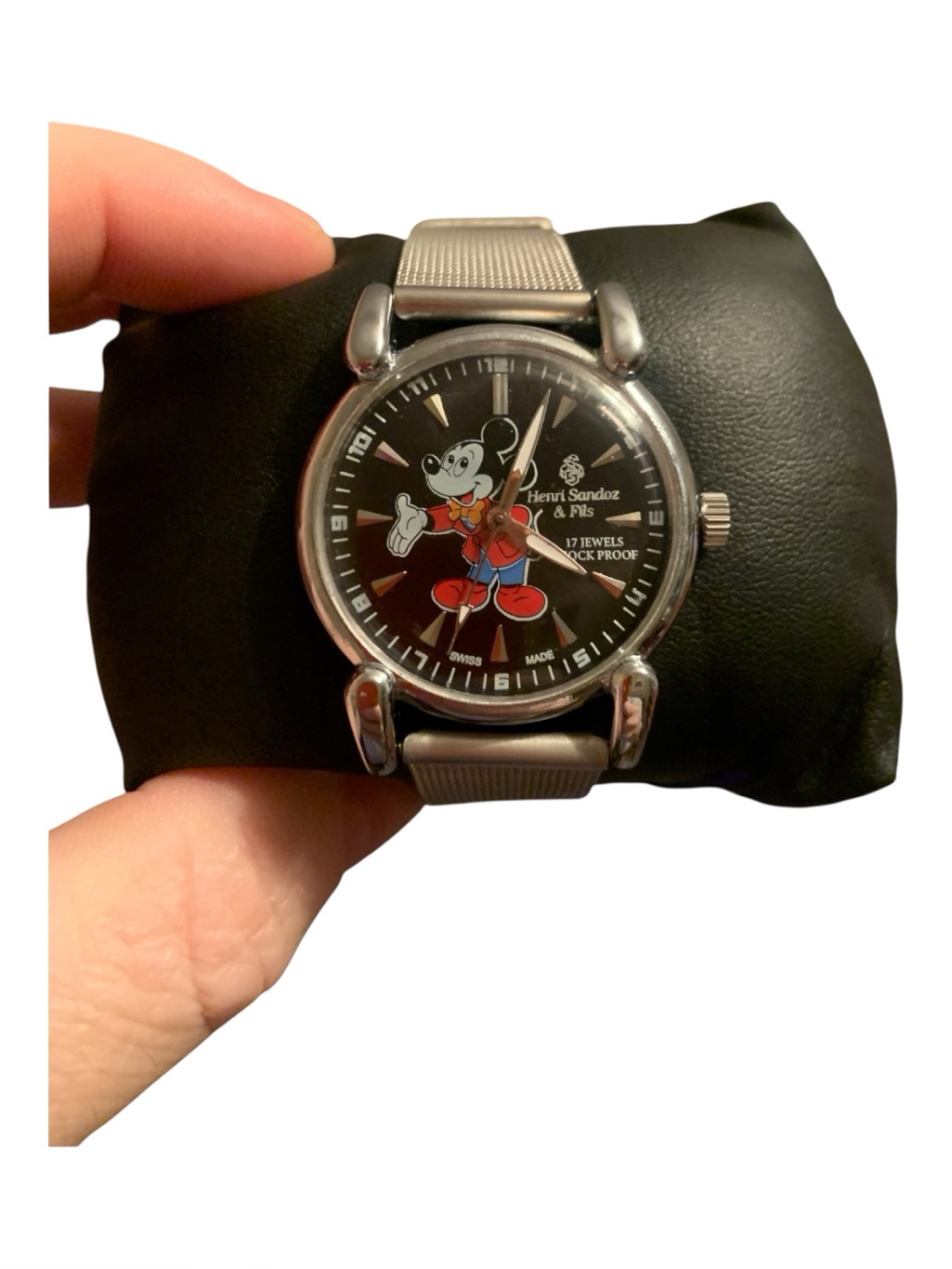 Mickey Mouse Dial Stainless Steel Watch  Black Dial
